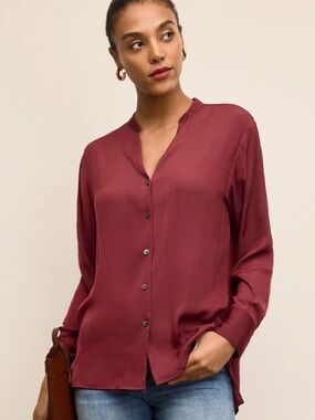 MM Lafleur Juliette Button-Front Blouse in Deep Wine